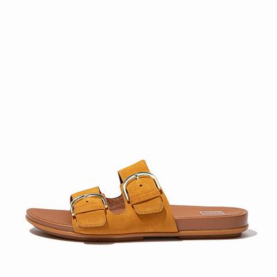 Fitflop Women's GRACIE Buckle Suede Slides Sandals - Orange Yellow, UB3850274